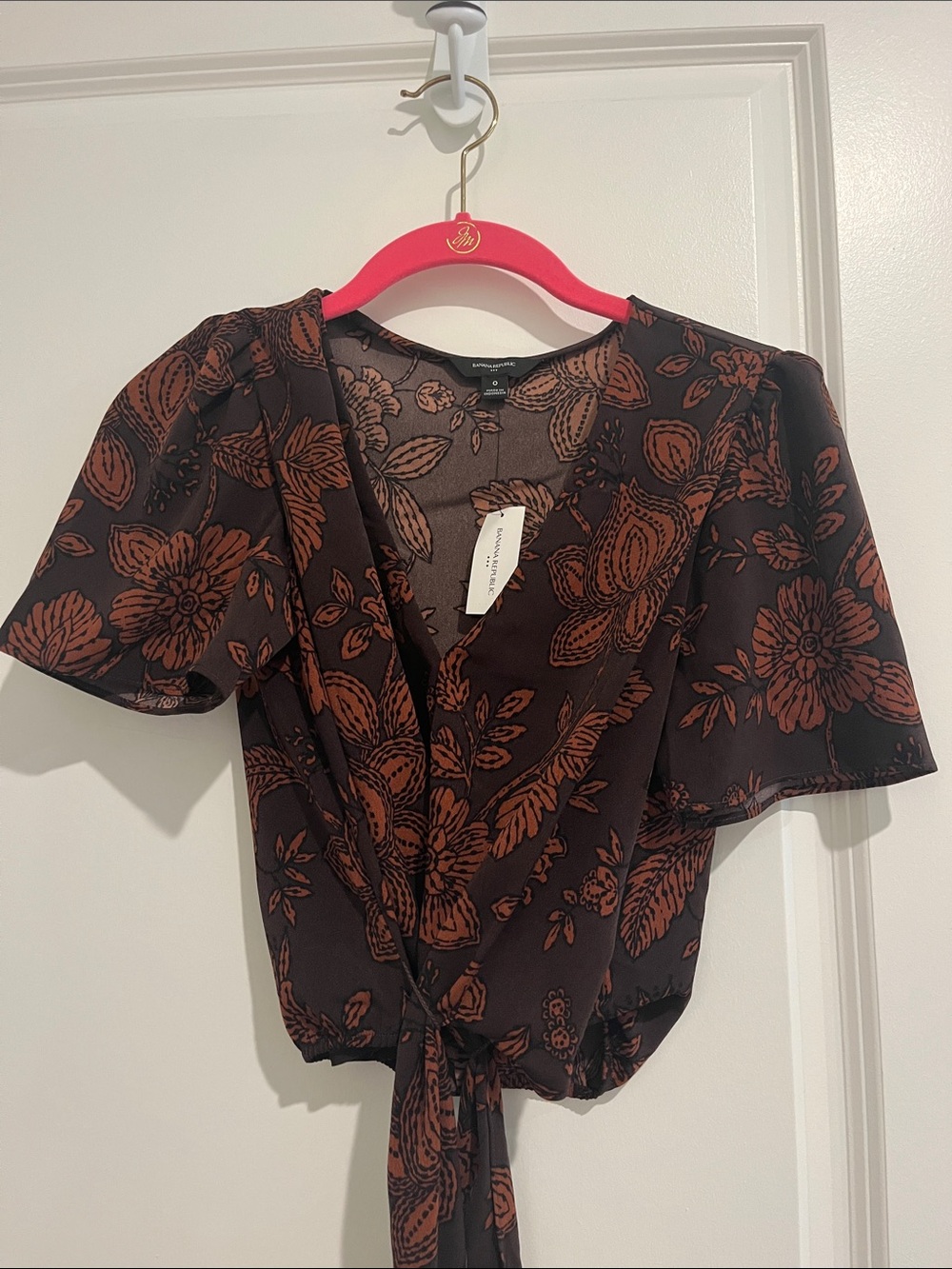 Banana Republic Black Floral Tie-Front Wrap Blouse NWT